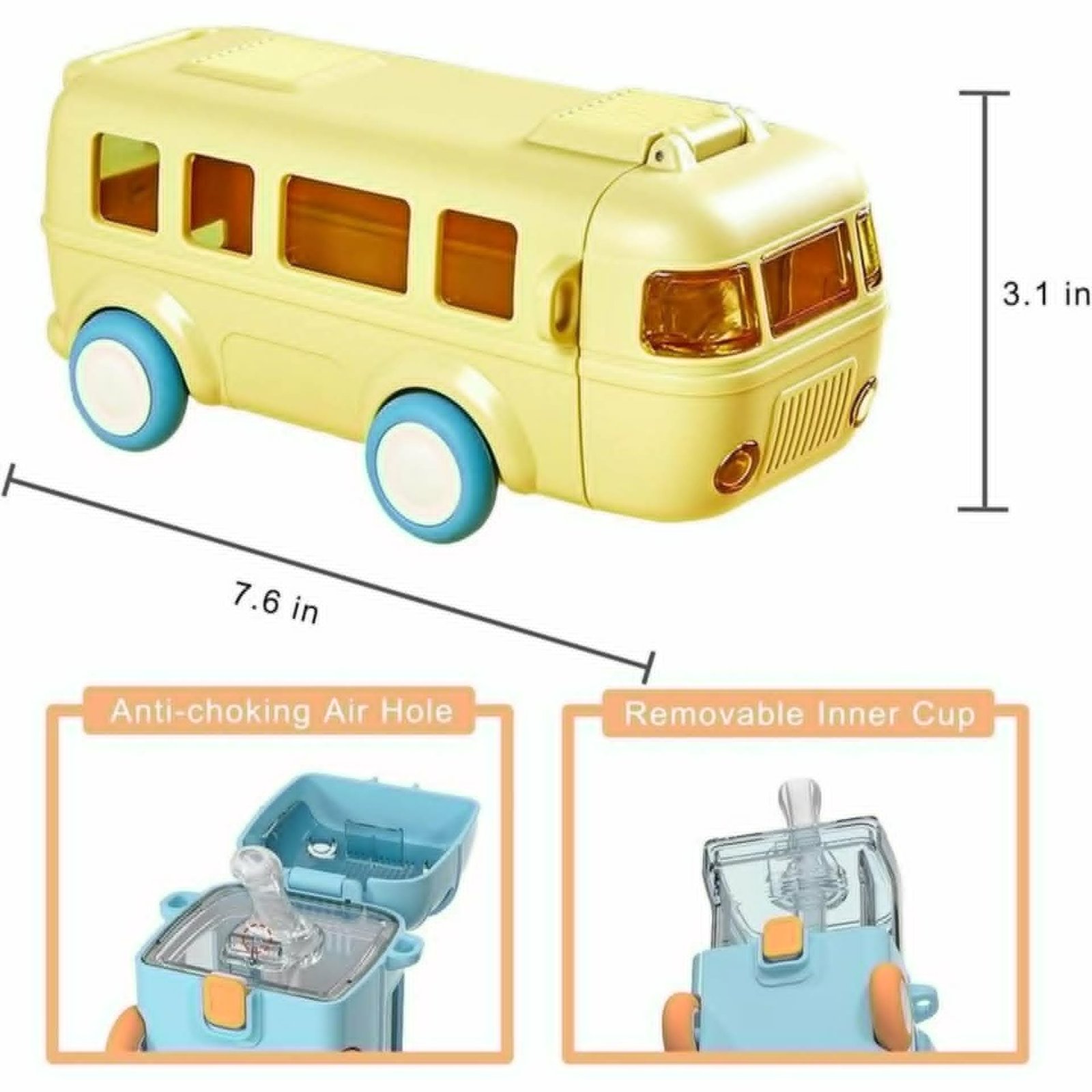 Bus Shape Kids Water Bottle with Straw & Carry Strap 2